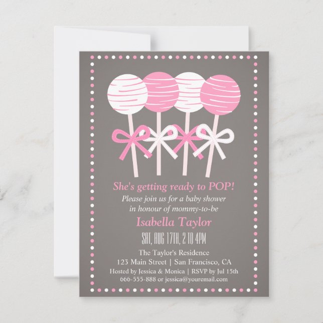 Faire-part de Baby Shower pour les gâteaux sucette (Devant)