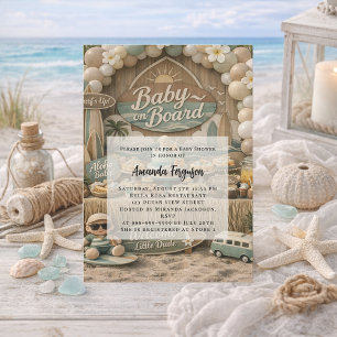 Faire-part de Baby Shower rétro plage « Bébé à bor