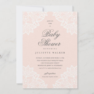 Faire-part de baby shower rose blush dentelle vint