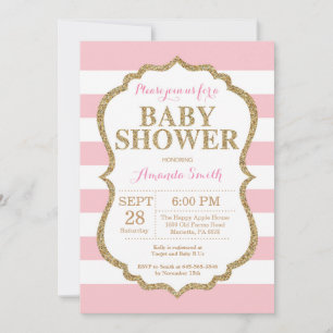 Faire-part de Baby Shower Rose et Or Paillettes