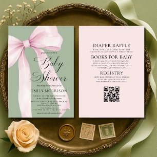 Faire-part de Baby Shower Rose Pâle et Vert Sauge 
