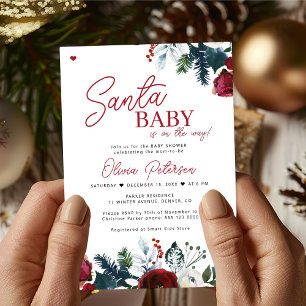 Faire-part de Baby shower rouge de Noël bébé Santa