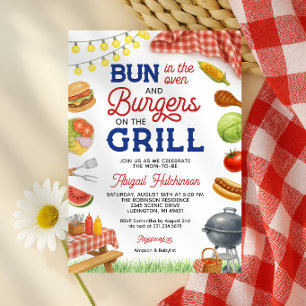 Faire-part de Baby Shower Rouge et Bleu BBQ
