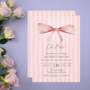 Faire-part de Baby Shower Ruban à Rayures Roses Oh