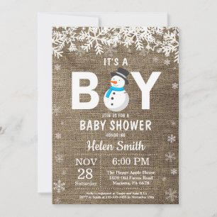 Faire-part de Baby Shower Rustique Hiver Bonhomme 