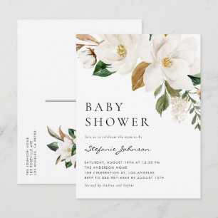 Faire-part de Baby Shower Rustique Magnolia Blanch
