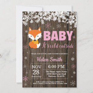 Faire-part de Baby Shower Rustique Renard Hiver Fi