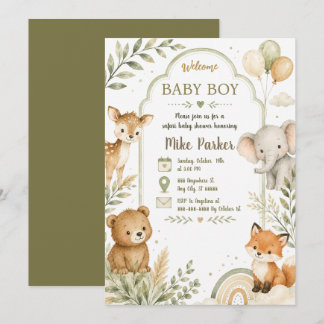 Faire-part de Baby Shower Safari Vert Neutre