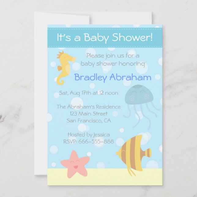 Faire-part de Baby Shower sur le thème Sous-marin (Devant)