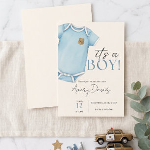 Faire-part de Baby Shower Thin Blue Line, Police