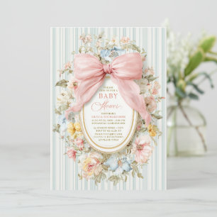 Faire-part de Baby Shower Toile Rose Bow Cottageco