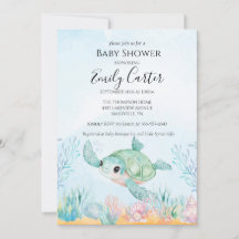 Faire-part de Baby Shower Tortue de Mer - Océan Bl