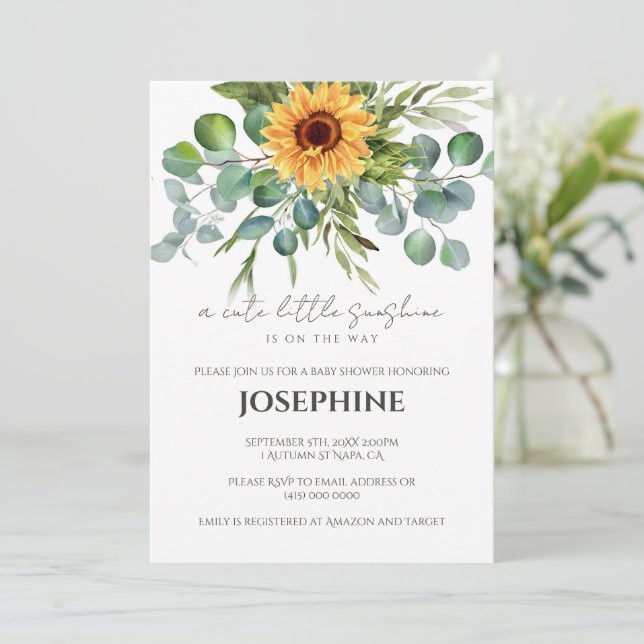 Faire-part de Baby Shower Tournesol Sunshine Autom (Debout devant)