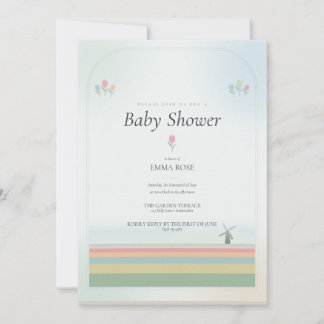 Faire-part de Baby Shower Tulipe - version Ciel Cl