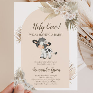 Faire-part de Baby Shower Vache Sainte Genre Neutr