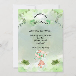 Faire-part de Baby Shower Vert Sauge