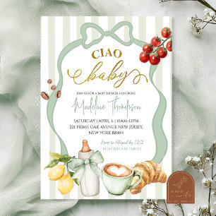 Faire-part de Baby Shower Vert Sauge Coquette Stri