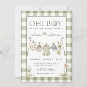 Faire-part de Baby Shower Vert Sauge Garçon Golf
