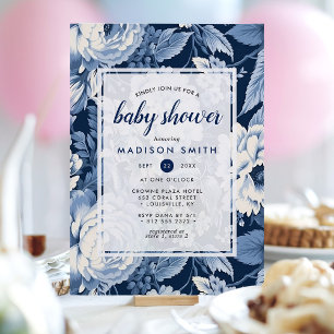Faire-part de Baby Shower Vintage Bleu Marine Toil