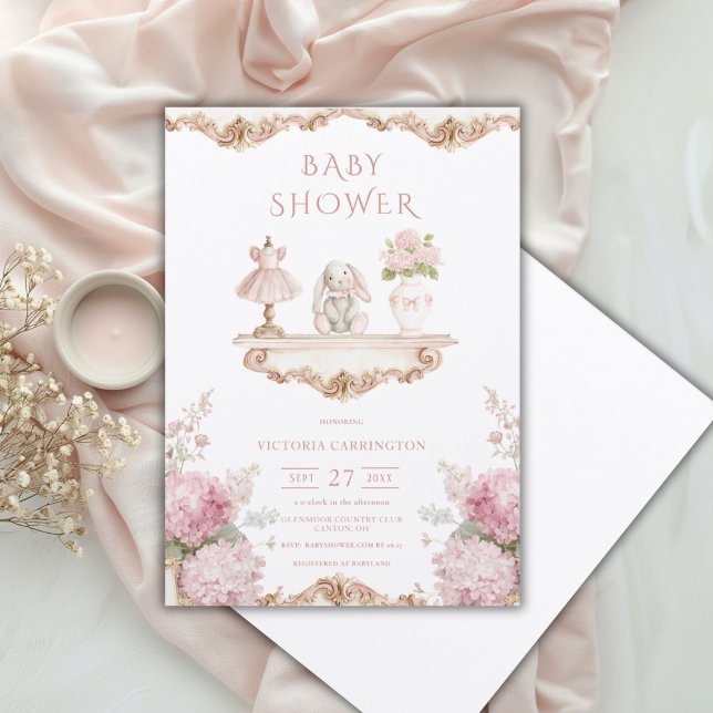 Faire-part de Baby Shower Vintage Hydrangea Rose (Créateur téléchargé)