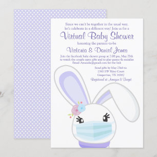 Faire-part de Baby Shower Virtuelle Masque Lapin F
