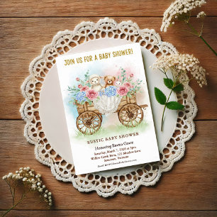 Faire-part de Baby Shower Wagon Floral Rustique
