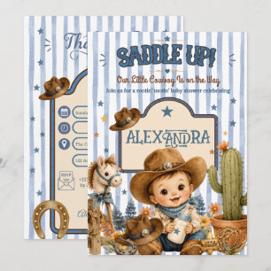 Faire-part de Baby Shower Western Aquarelle Bleue