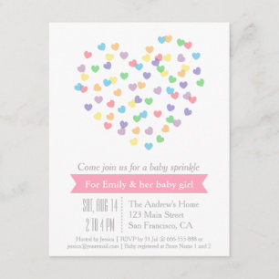 Faire-part de Baby Sprinkle aux coeurs colorés mod