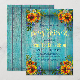 Faire-part de Baby Sprinkle Tournesol Bleu Rustiqu