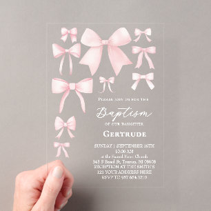 faire-part de baptême avec rubans roses