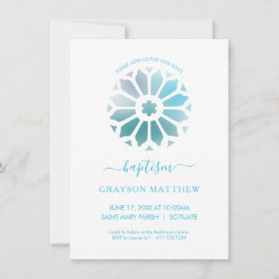 Faire-part de baptême bleu Rosette