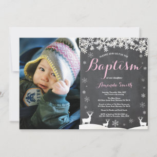 Faire-part de baptême de fille cerf d'hiver