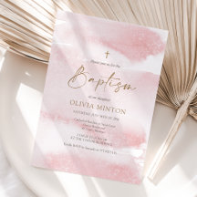 Faire-part de baptême fille à l'aquarelle rose pou