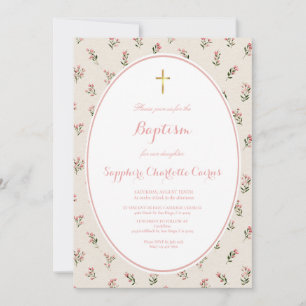 Faire-part de baptême fille aquarelle fleurs paste