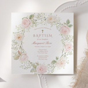 Faire-part de baptême fille avec Gypsophile et Ros