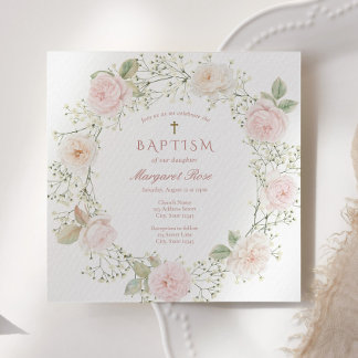 Faire-part de baptême fille avec Gypsophile et Ros