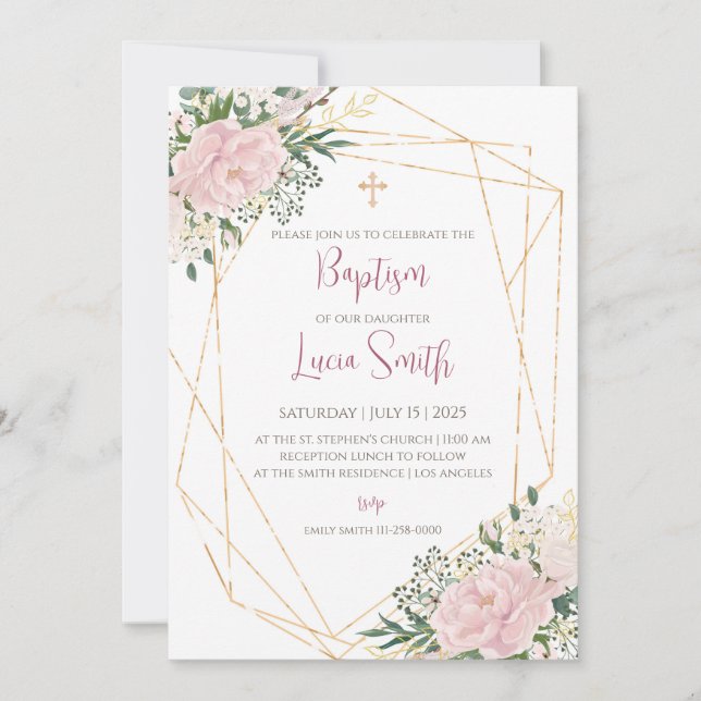 Faire-part de baptême fille pour invitations de ba (Devant)