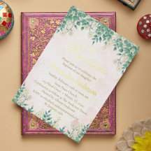 Faire-part de baptême Floral et Verdure Aquarelle
