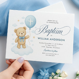 Faire-part de baptême Ourson Bleu pour Garçon Croi