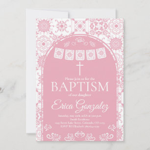 Faire-part de baptême Papel Picado rose blush