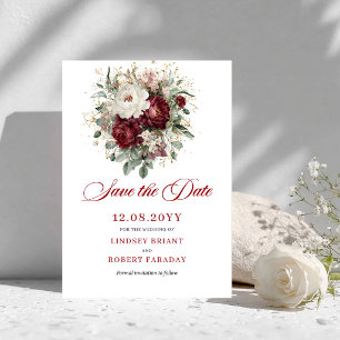 Faire-part de botanique rose burgundy Save The Dat