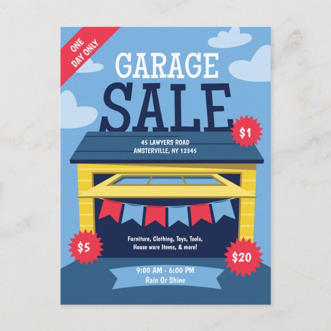 Faire-part de carte postale de la vente de garage (Devant)