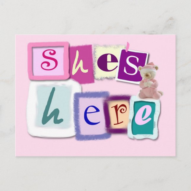 Faire-part de carte postale fille bébé (Devant)