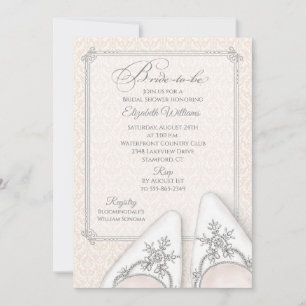 Faire-part de chaussures de mariée brodées en dama