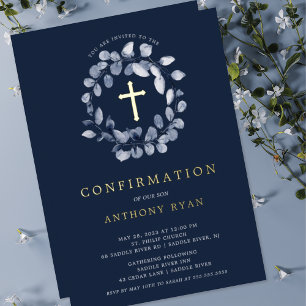 Faire-part de confirmation en feuille bleue pour g