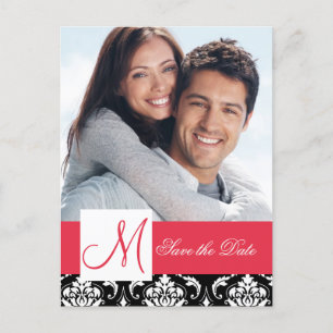Faire-part de date de mariage avec photo en damas 