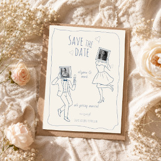 Faire-part de date de mariage doodle photo fantais