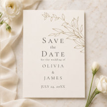 Faire-part de date de mariage en botanique Ivoire