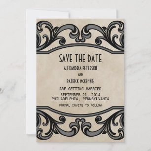 Faire-part de date de mariage Gray Gothic Swirls