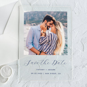 Faire-part de date de mariage minimaliste bleu mar